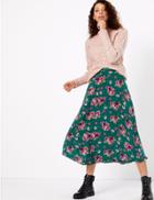 Marks & Spencer Floral Midi Skirt Green Mix