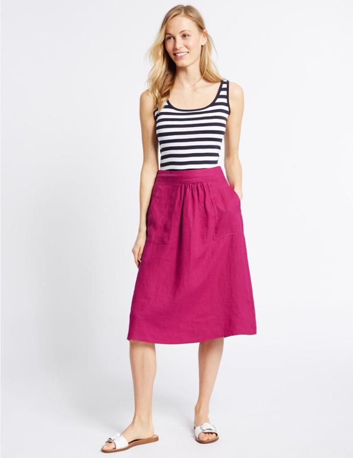 Marks & Spencer Pure Linen A-line Midi Skirt Berry