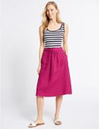 Marks & Spencer Pure Linen A-line Midi Skirt Berry
