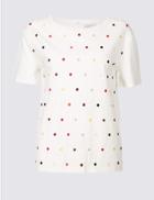 Marks & Spencer Pure Cotton Embroidered Short Sleeve Top Ivory Mix