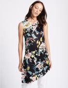 Marks & Spencer Printed Asymmetric Longline Tunic Navy Mix