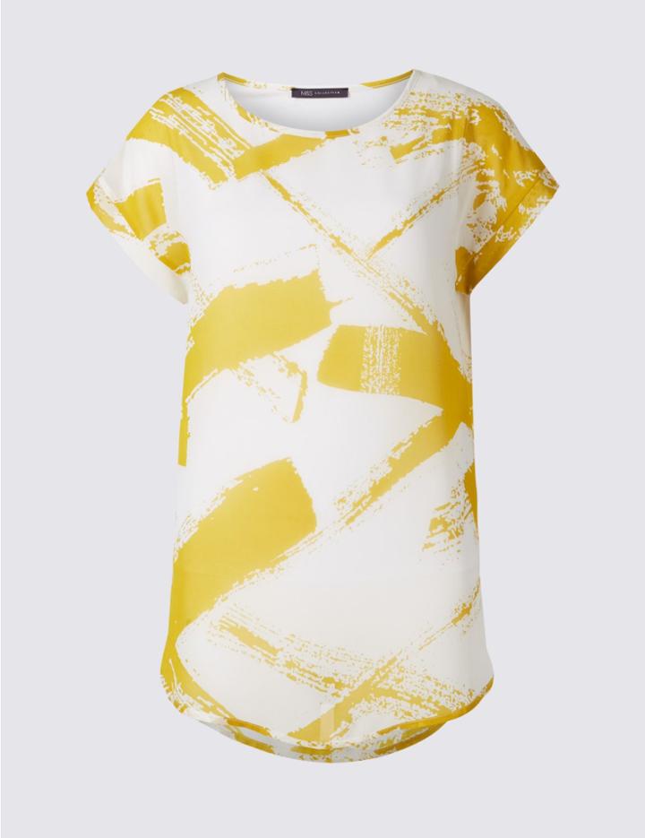 Marks & Spencer Printed Round Neck Short Sleeve Tunic Ochre