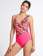 Marks & Spencer Secret Slimming&trade; Striped Wrap Swimsuit Pink Mix