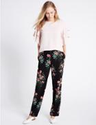 Marks & Spencer Floral Print Straight Leg Trousers Black Mix