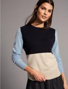 Marks & Spencer Pure Cashmere Colour Block Jumper Blue Mix