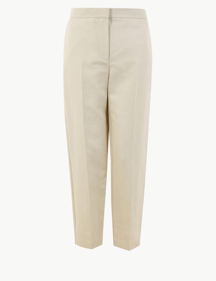 Marks & Spencer Linen Rich Straight Ankle Grazer Trousers Stone