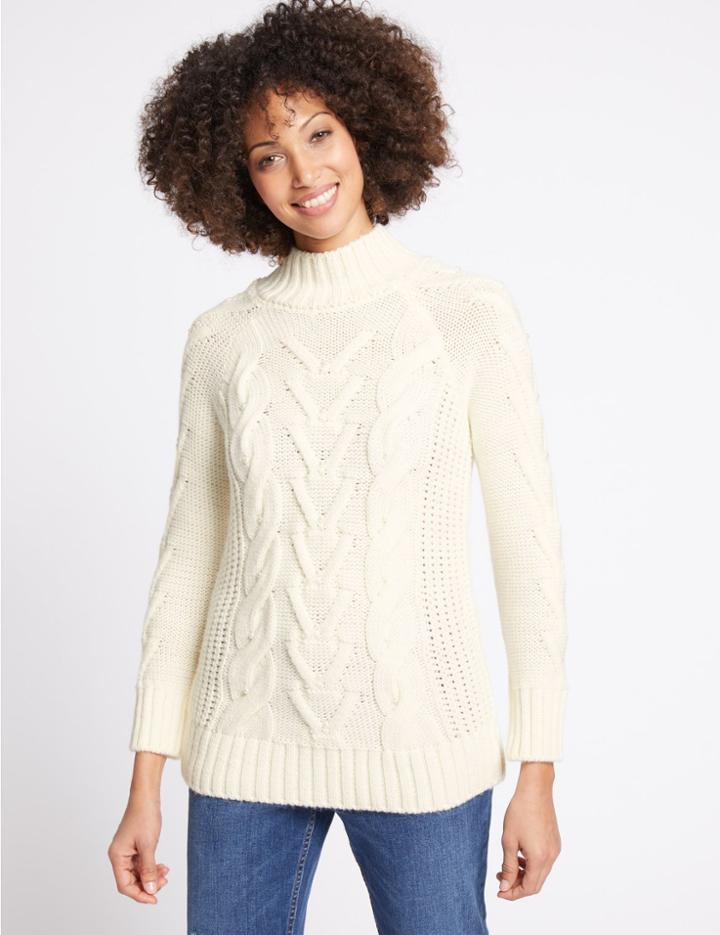 Marks & Spencer Pearl Embellished Long Sleeve Jumper Cream