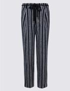 Marks & Spencer Linen Rich Striped Tapered Leg Trousers Blue Mix