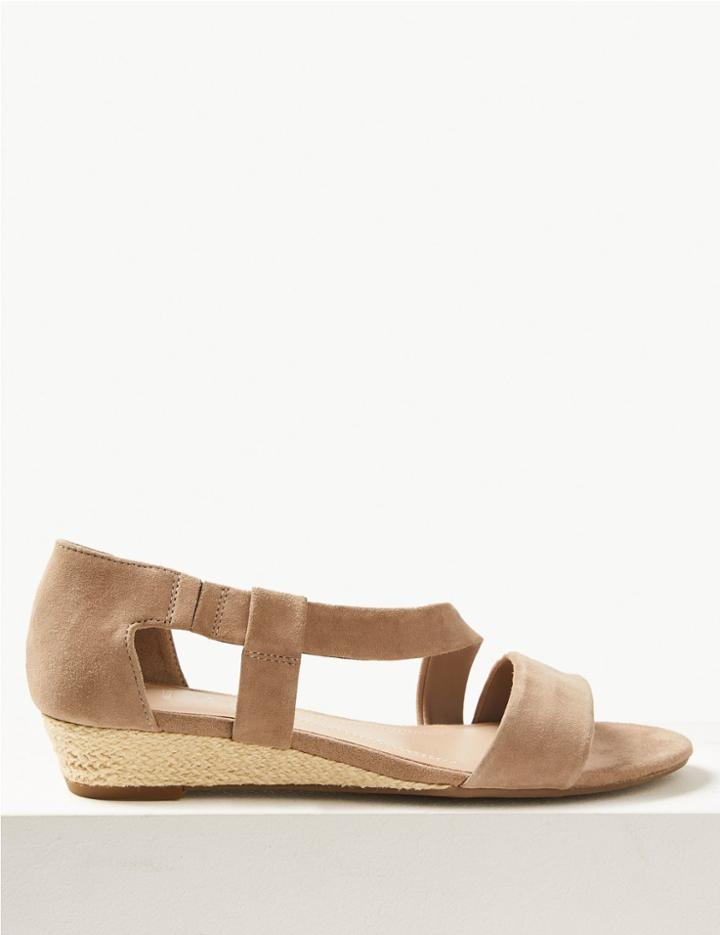 Marks & Spencer Wide Fit Suede Cross Over Strap Sandals Mink