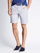 Marks & Spencer Pure Cotton Striped Shorts With Belt Navy Mix