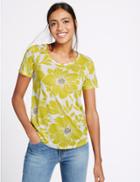 Marks & Spencer Floral Print Round Neck Half Sleeve T-shirt Lime Mix