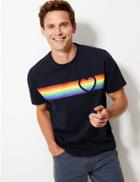 Marks & Spencer Pride Heart Cotton T-shirt Navy