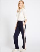 Marks & Spencer Side Snap Straight Leg Trousers Navy Mix
