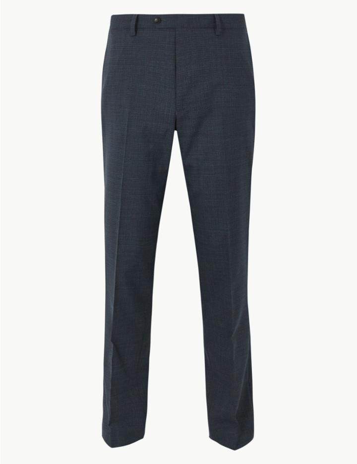 Marks & Spencer Slim Fit Flat Front Trousers With Wool Navy