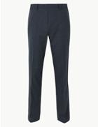 Marks & Spencer Slim Fit Flat Front Trousers With Wool Navy