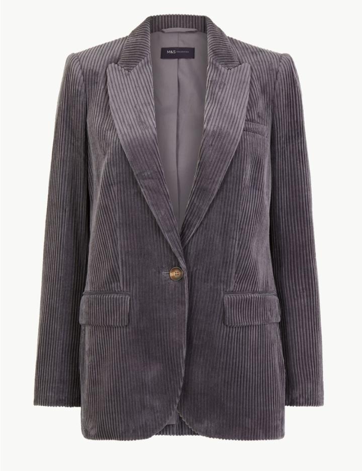 Marks & Spencer Pure Cotton Corduroy Blazer Grey