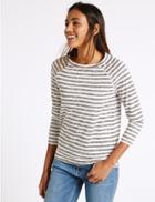 Marks & Spencer Striped 3/4 Raglan Sleeve Jersey Top Black Mix
