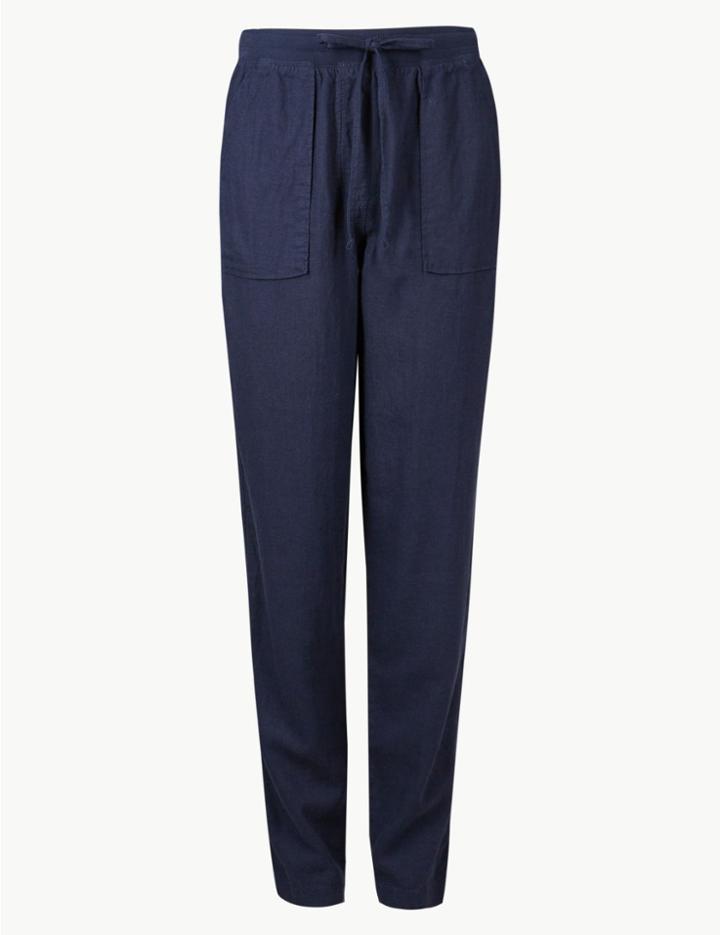 Marks & Spencer Linen Rich Jersey Peg Trousers Navy