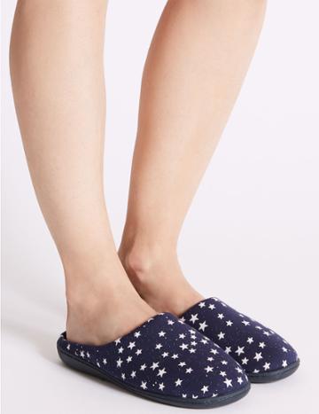 Marks & Spencer Star Print Mule Slippers Navy Mix