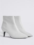 Marks & Spencer Wide Fit Leather Kitten Ankle Boots White