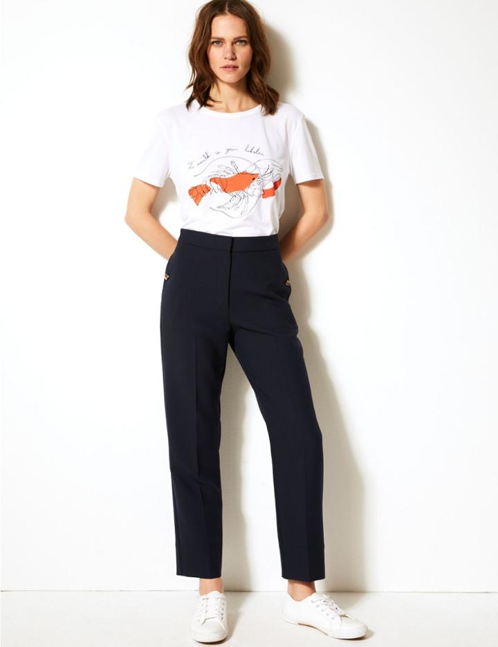 Marks & Spencer Evie Straight Leg 7/8th Trousers Dark Navy