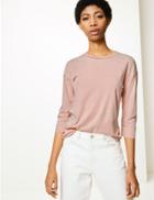 Marks & Spencer Pure Cotton 3/4 Sleeve T-shirt Blush