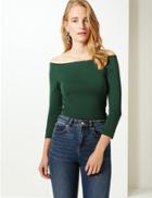 Marks & Spencer 3/4 Sleeve Bardot Top Green