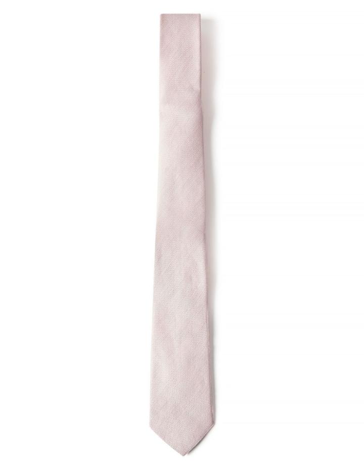 Marks & Spencer Linen & Silk Blend Striped Tie Pink Mix