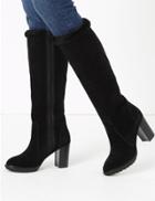 Marks & Spencer Suede Faux Fur Lined Platform Boots Black