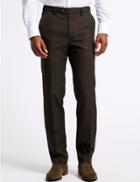 Marks & Spencer Tailored Fit Flat Front Trousers Brown