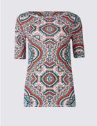 Marks & Spencer Pure Cotton Swirl Print Half Sleeve T-shirt Red Mix