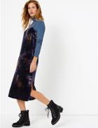 Marks & Spencer Velvet Floral Print Slip Midi Dress Navy Mix