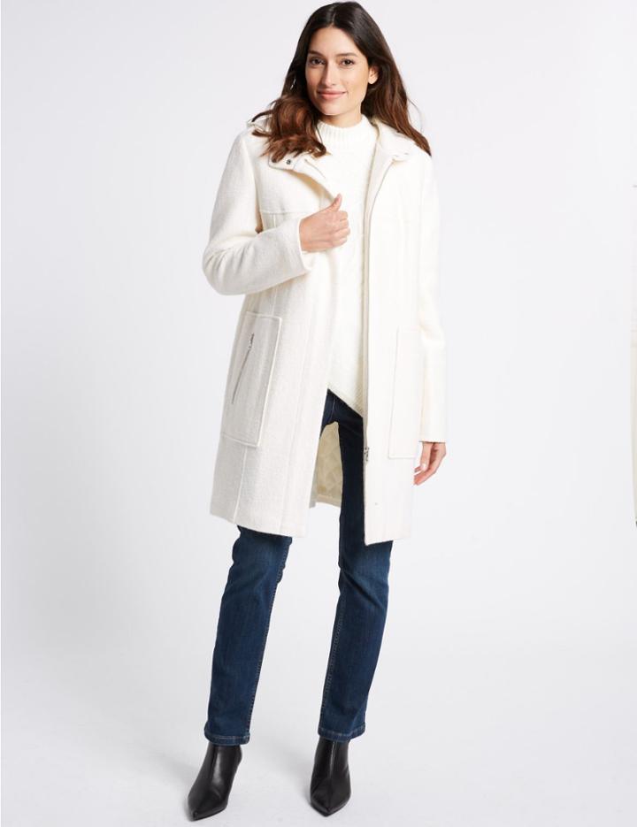 Marks & Spencer Boucle Hooded Coat Ivory