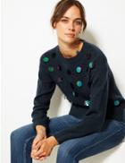 Marks & Spencer Embellished Large Sequin Long Sleeve Jumper Navy