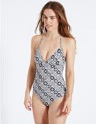Marks & Spencer Secret Slimming&trade; Tile Print Plunge Swimsuit Navy Mix