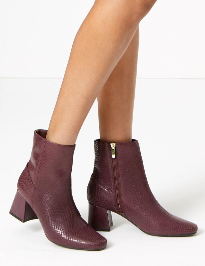 Marks & Spencer Leather Snakeskin Print Ankle Boots Berry