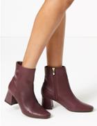 Marks & Spencer Leather Snakeskin Print Ankle Boots Berry
