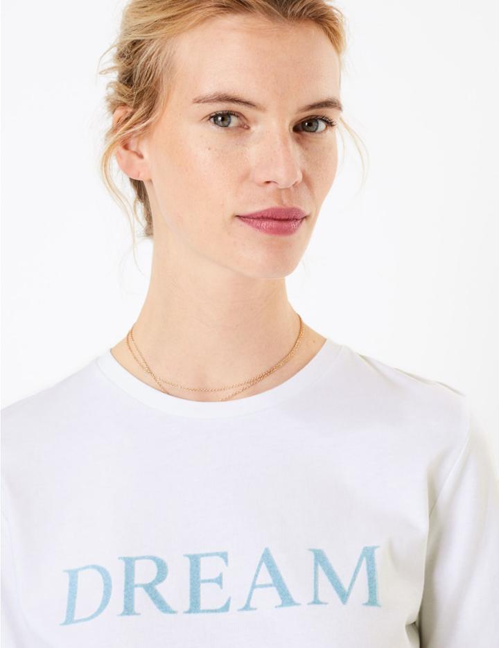 Marks & Spencer Cotton Flocked Slogan T-shirt White Mix