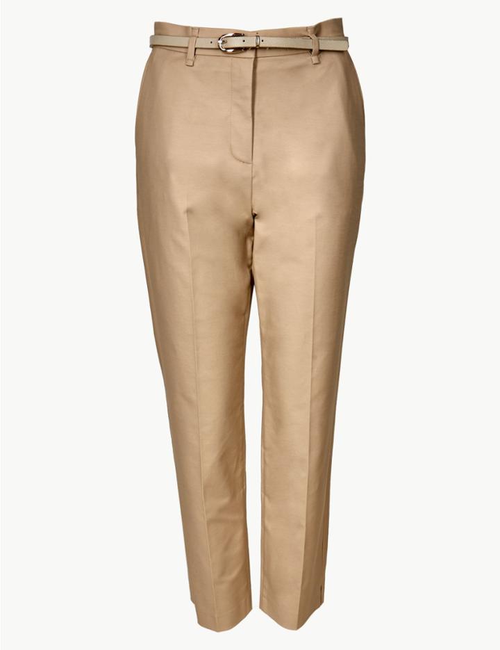 Marks & Spencer Belted Straight Leg Ankle Grazer Trousers Caramel