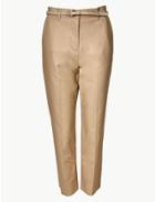 Marks & Spencer Belted Straight Leg Ankle Grazer Trousers Caramel