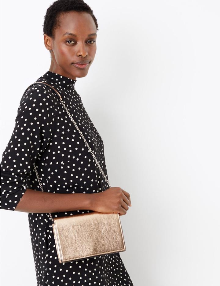 Marks & Spencer Foldover Chevron Quilted Clutch Bag Gold