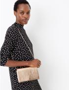 Marks & Spencer Foldover Chevron Quilted Clutch Bag Gold