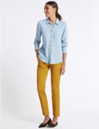 Marks & Spencer Cotton Blend Split Hem Trousers Winter Lime