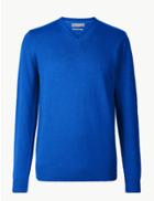 Marks & Spencer Pure Cotton V-neck Jumper Bright Blue Mix