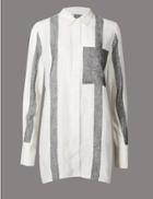 Marks & Spencer Pure Linen Striped Long Sleeve Shirt Black Mix