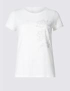 Marks & Spencer Cotton Blend Caviar Beaded Jersey Top Soft White