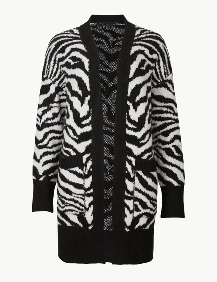 Marks & Spencer Animal Print Longline Cardigan Black Mix