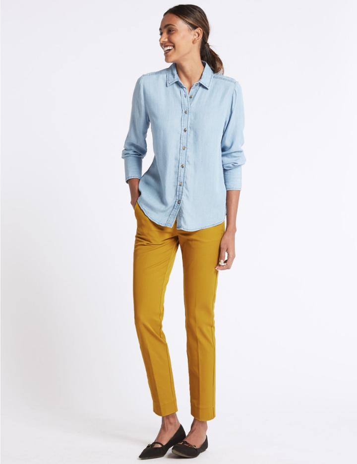 Marks & Spencer Cotton Blend 4 Way Stretch Ankle Grazer Trousers Winter Lime