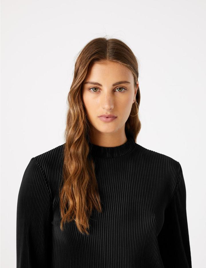 Marks & Spencer Plisse Relaxed Fit Blouse Black