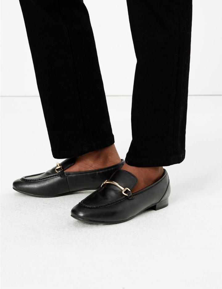 Marks & Spencer Leather Bar Trim Loafers Black